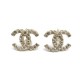 NEUF BOUCLES D'OREILLES CHANEL LOGO CC & STRASS EN METAL DORE NEW EARRINGS 380€