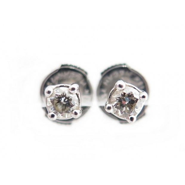 BOUCLES D'OREILLES PUCES EN OR BLANC 18K 1.1GR DIAMANT 0.2CT DIAMOND EARRINGS