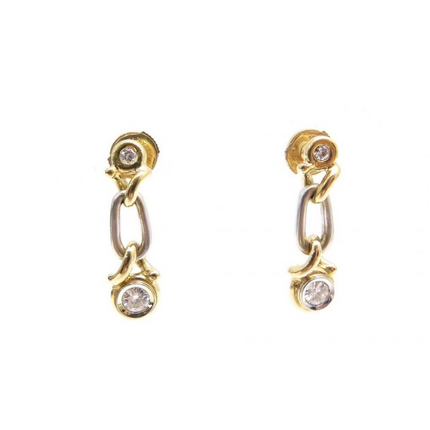 BOUCLES D'OREILLES FRED EN OR JAUNE & BLANC 18K & DIAMANTS + BOITE GOLD EARRINGS