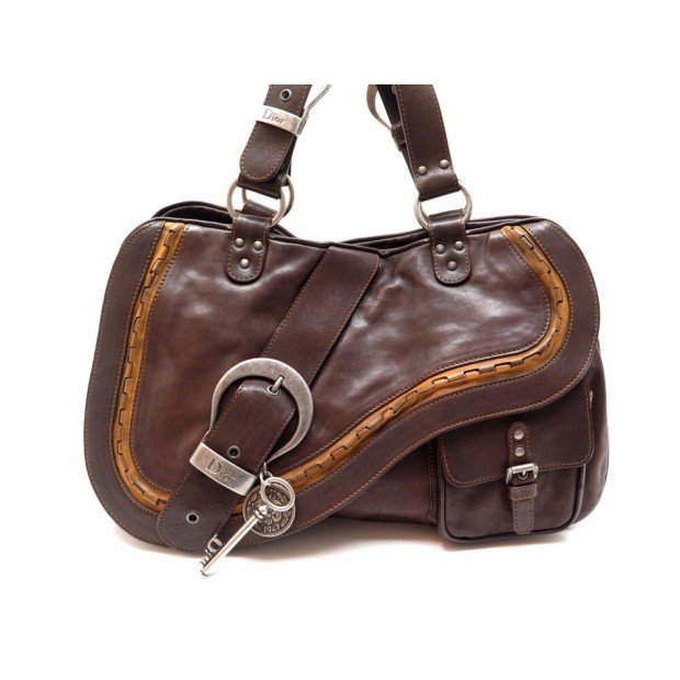 SAC A MAIN CHRISTIAN DIOR GAUCHO EN CUIR MARRON LEATHER HAND BAG PURSE 1184€