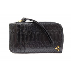 NEUF PORTE CARTES JEROME DREYFUSS CLYDE CUIR PYTHON NOIR NEW CARD HOLDER 300€