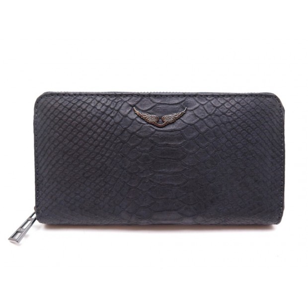 NEUF PORTEFEUILLE ZADIG & VOLTAIRE COMPAGNON COBRA CUIR ANTHRACITE WALLET 195€
