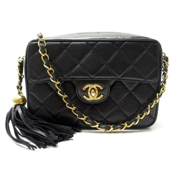 VINTAGE SAC A MAIN CHANEL CAMERA PM POMPON FERMOIR TIMELESS CUIR MATELASSE NOIR