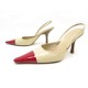 CHAUSSURES CHANEL ESCARPINS SLINGBACK 38 CUIR BEIGE ROUGE PUMP SHOES 690€