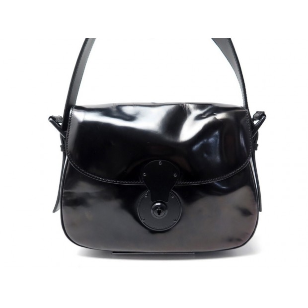 SAC A MAIN RALPH LAUREN RICKY CARDRIDGE CUIR VERNIS LEATHER NOIR HAND BAG 1990€