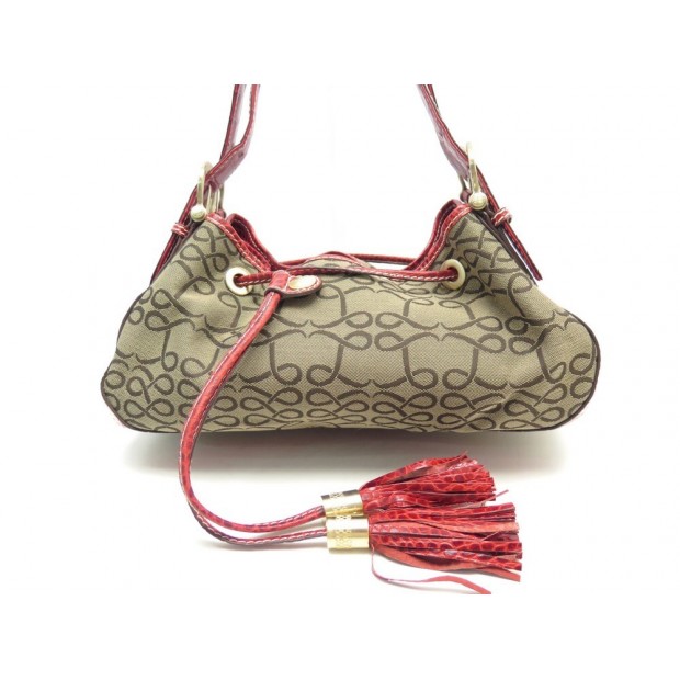 NEUF SAC A MAIN LANCEL ESPIEGLE EN TOILE & CUIR FACON CROCO MARRON PURSE 480€