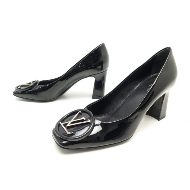 NEUF CHAUSSURES LOUIS VUITTON MADELEINE ESCARPINS 36.5 CUIR NOIR LOGO LV 690€