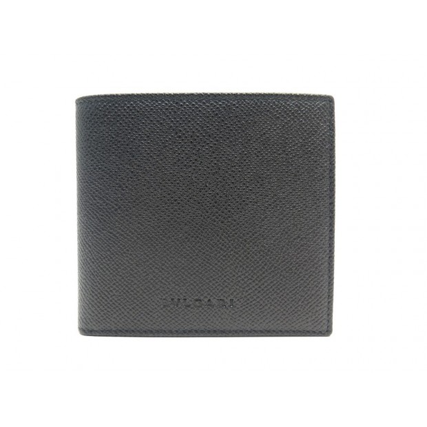 NEUF PORTEFEUILLE BULGARI PORTE MONNAIE EN CUIR GRAINE NOIR LEATHER WALLET 410€