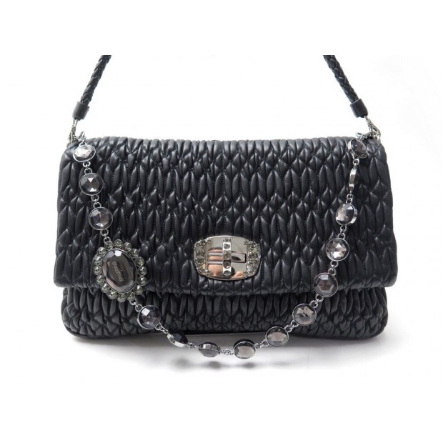 SAC A MAIN MIU MIU CRYSTAL CUIR MATELASSE CRISTAL BLACK & LEATHER HAND BAG 1800€