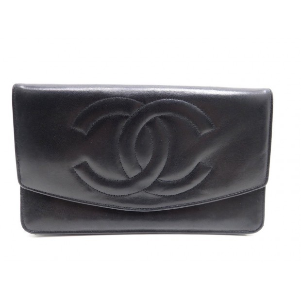 PORTEFEUILLE CHANEL LOGO CC EN CUIR AGNEAU NOIR + BOITE WALLET BILLFOLD 660€