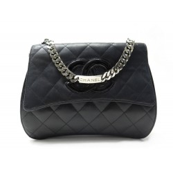 SAC A MAIN CHANEL LOGO CC EN CUIR MATELASSE NOIR ANSE CHAINE GOURMETTE BAG 4200€