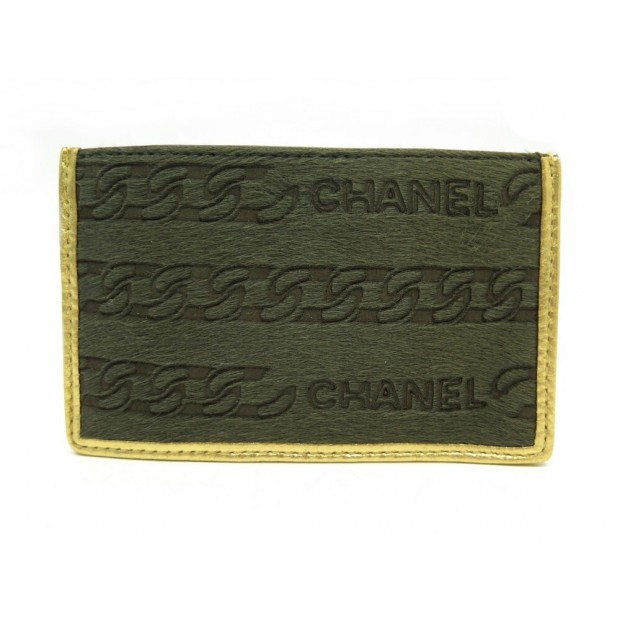 NEUF PORTE CLE CHANEL POCHETTE CUIR DE POULAIN VERT PONY HAIR POUCH KEY HOLDER