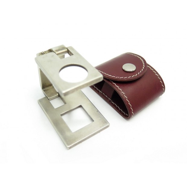 COMPTE FIL HERMES LOUPE METAL ARGENTE + ETUI CUIR BORDEAUX TREADED ACCOUNT