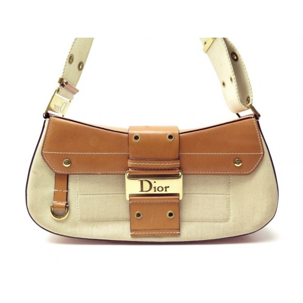 SAC A MAIN CHRISTIAN DIOR STREET CHIC TOILE & CUIR BEIGE MARRON HAND BAG 1180€