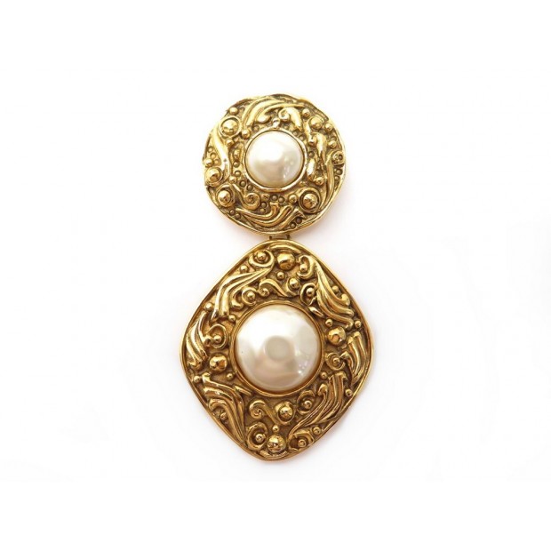 NEUF VINTAGE BROCHE CHANEL METAL DORE & PERLES GOLDEN PEARLS BROOCH