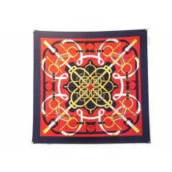 FOULARD HERMES EPERON D'OR CARRE 90CM SOIE BLEU ROUGE AVEC BOITE SILK SCARF 385€