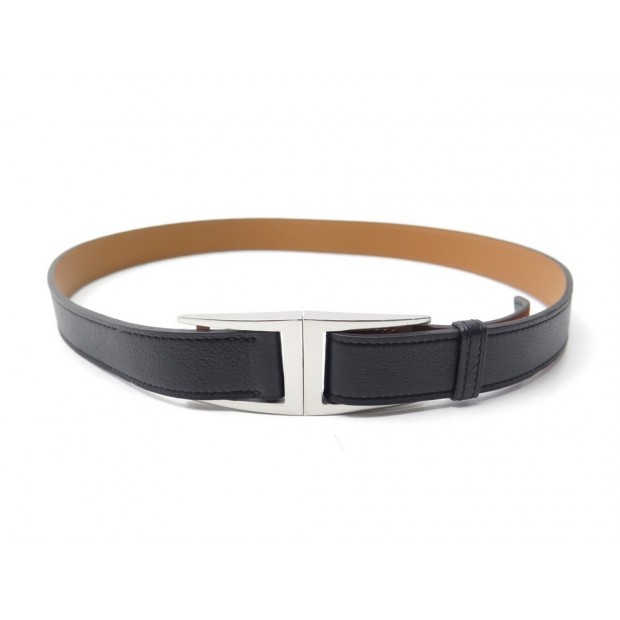 NEUF CEINTURE HERMES BOUCLE ACIER PALLADIE TAILLE 75 EN CUIR NOIR 25MM BELT 650€