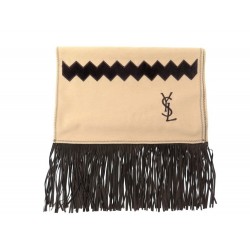 ETOLE ECHARPE YVES SAINT LAURENT LOGO YSL A FRANGES EN CUIR FRINGES STOLE SCARF