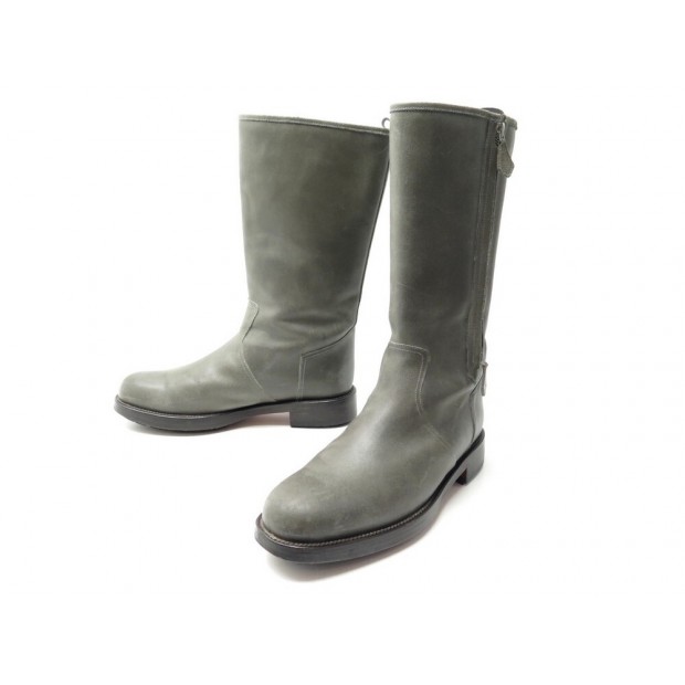 NEUF CHAUSSURES HERMES BOTTES LODGE FOURREES 41.5 EN CUIR GRIS BOOTS SHOES 1495€