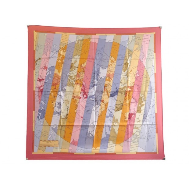 RARE NEUF FOULARD HERMES LE MONDE EST VASTE DIATKINE CARRE 90 SOIE SILK SCARF