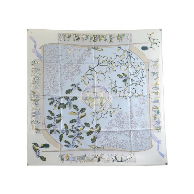 NEUF FOULARD HERMES NEIGE D'ANTAN LATHAM CARRE 90 SOIE BLEU NEW SILK SCARF 385€