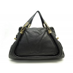 SAC A MAIN CHLOE PARATY GM 45CM EN CUIR GRAINE NOIR BLACK LEATHER HANDBAG 1600€