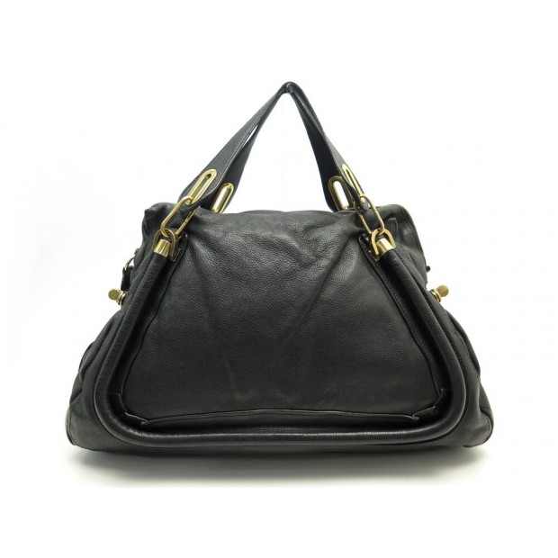 SAC A MAIN CHLOE PARATY GM 45CM EN CUIR GRAINE NOIR BLACK LEATHER HANDBAG 1600€