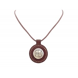 COLLIER HERMES TOUAREG 42CM EN CUIR BORDEAUX & ARGENT MASSIF NECKLACE 490€