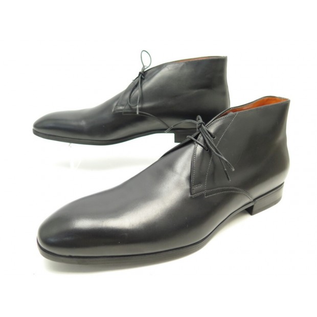 CHAUSSURES SANTONI 11163 BOTTINES CHUKKA 10 IT 45 FR CUIR NOIR LOW BOOTS 700€