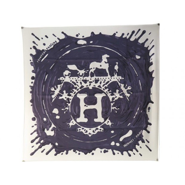 FOULARD HERMES PEINTURE FRAICHE D RYBALTCHENKO SOIE VIOLET BEIGE SILK SCARF 385€