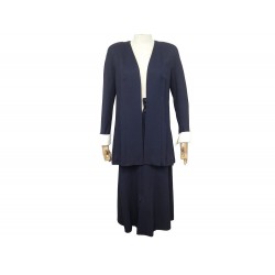 TAILLEUR VESTE LONGUE + JUPE CHANEL P01899 T36 S BLEU MARINE SKIRT SUIT 6500€