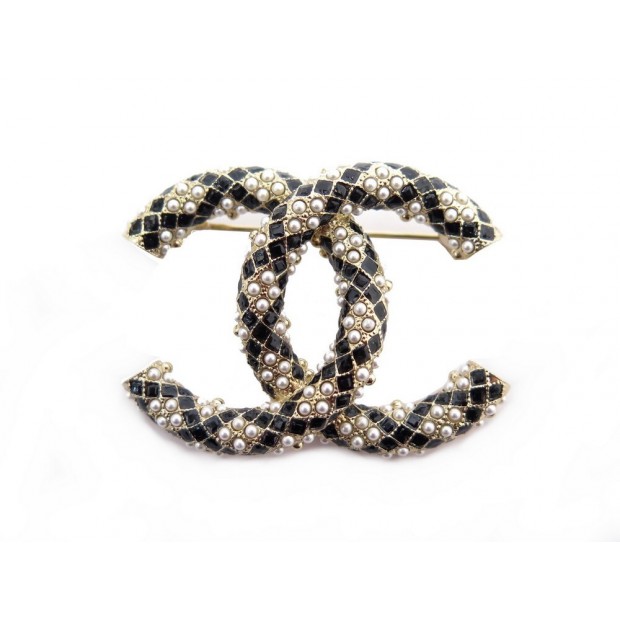 NEUF BROCHE CHANEL LOGO CC & PERLES EN METAL DORE NEW GOLDEN PEARLS BROOCH 620€