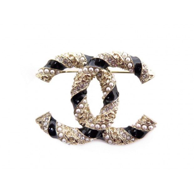 NEUF BROCHE CHANEL LOGO CC & PERLES EN METAL DORE NEW GOLDEN PEARLS BROOCH 620€