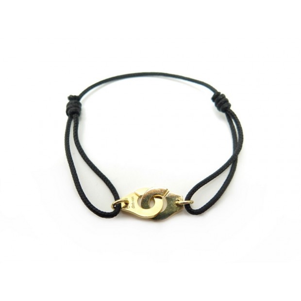 BRACELET DINH VAN MENOTTES R10 EN OR JAUNE 18K CORDON NOIR + BOITE GOLD 830€