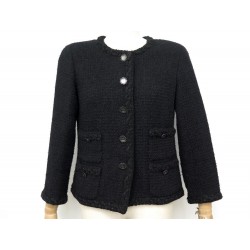 VESTE CHANEL P40250 BOUTONS LOGO CC T40 M EN TWEED LAINE NOIR WOOL JACKET 4200€