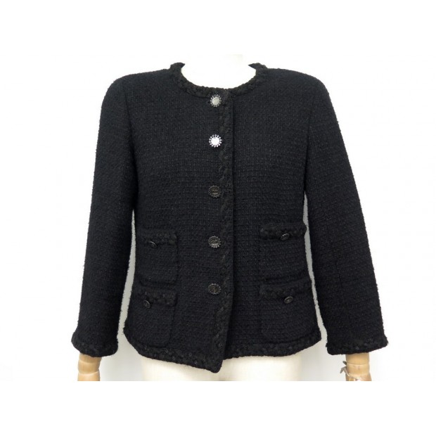 VESTE CHANEL P40250 BOUTONS LOGO CC T40 M EN TWEED LAINE NOIR WOOL JACKET 4200€