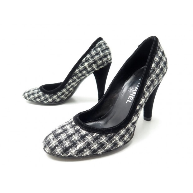 CHAUSSURES CHANEL ESCARPINS 39 EN TOILE TWEED GRIS + BOITE GREY COURT SHOES 950€