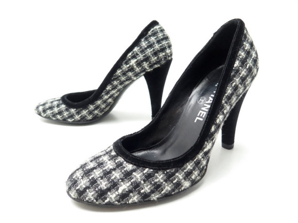 chaussures chanel escarpins 39 en toile tweed gris
