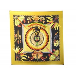 FOULARD HERMES BRAZIL BOURTHOUMIEUX CARRE 90 EN SOIE JAUNE SILK SCARF 385€