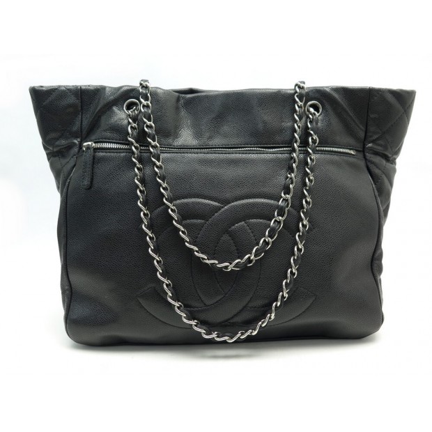 SAC A MAIN CHANEL SHOPPING BAG LOGO CC EN CUIR CAVIAR NOIR BLACK PURSE 4500€