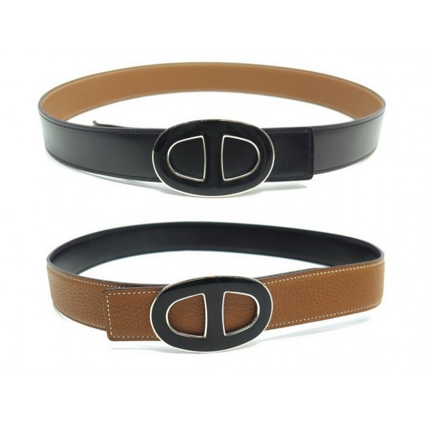 CEINTURE HERMES REVERSIBLE T80 BOUCLE CHAINE D'ANCRE NOIR 32MM CUIR BELT 695€