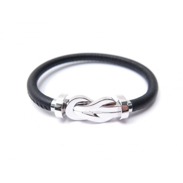 NEUF BRACELET FRED CHANCE INFINIE GM EN OR BLANC 18K ET CUIR + BOITE NEW 3660€