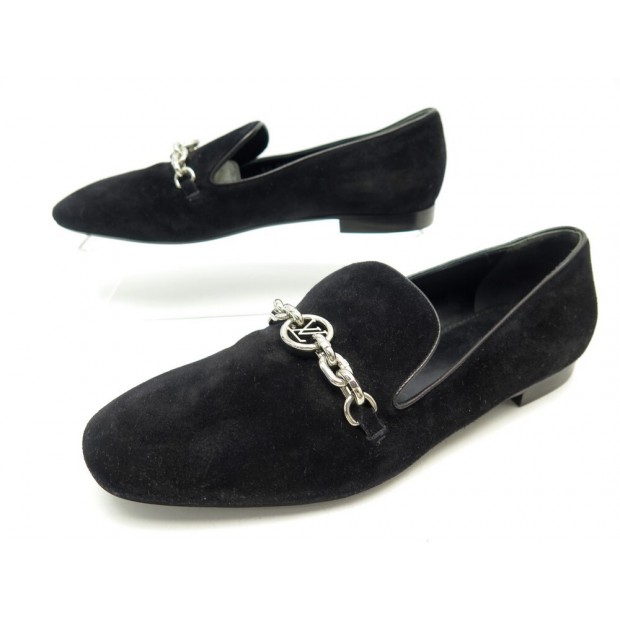 CHAUSSURES LOUIS VUITTON 37 MOCASSINS DAIM NOIR BLACK SUEDE LEATHER LOAFERS 745€