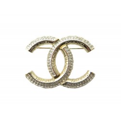 NEUF BROCHE CHANEL LOGO CC STRASS EN METAL DORE NEW GOLDEN BROOCH 650€