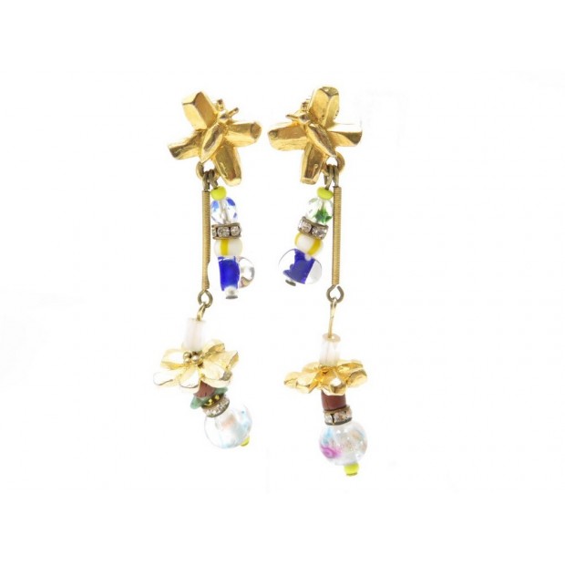 VINTAGE BOUCLES D'OREILLES CHRISTIAN LACROIX PAPILLONS PENDANTES DORE EARRINGS