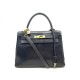 VINTAGE SAC A MAIN HERMES KELLY 28 RETOURNE BANDOULIERE CUIR BOX BLEU BAG 7300€