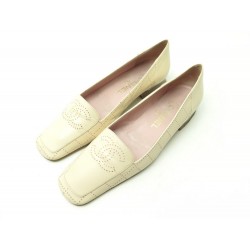 VINTAGE CHAUSSURES CHANEL MOCASSINS LOGO CC 38 CUIR PERFORE VIEUX ROSE SHOE 690€