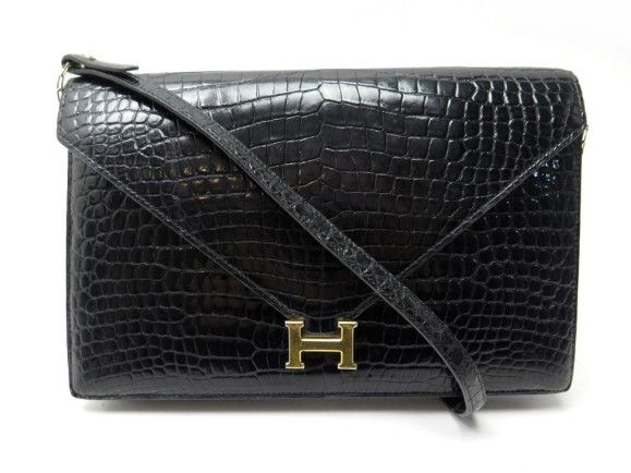 sac a main hermes lydie crocodile porosus noir