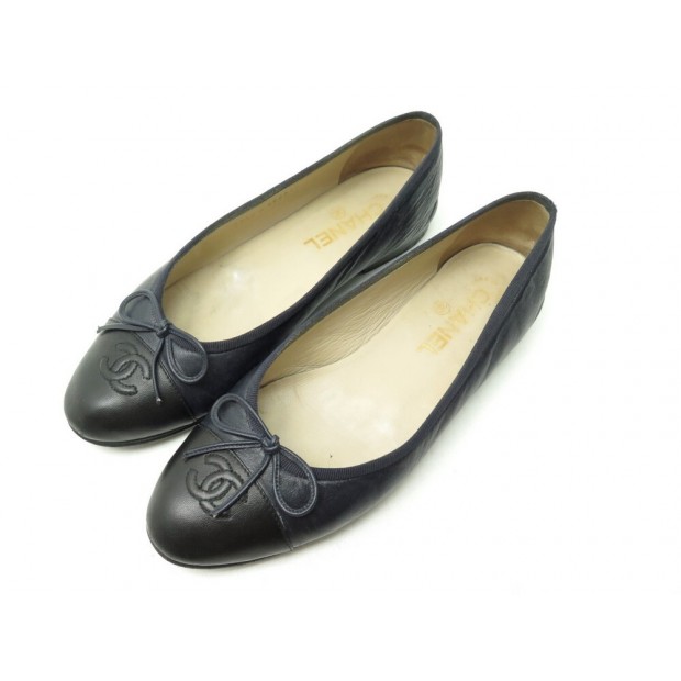 CHAUSSURES CHANEL BALLERINES LOGO CC G02819 37.5 EN CUIR BLEU LEATHER SHOES 750€