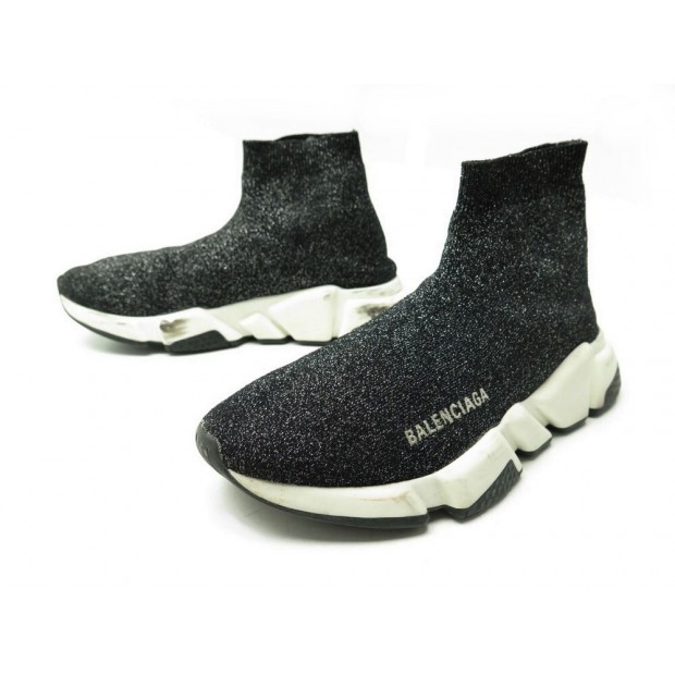 CHAUSSURES BALENCIAGA BASKETS SPEED 37 EN TOILE NOIR A PAILLETTES SNEAKERS 645€